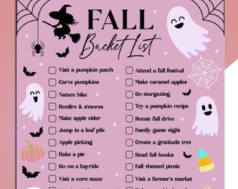 Fall Bucket List Printable Theme Pink, Fall To Do List for Family, Halloween Bucket List  Activities Checklist, Fun Things to Do in the Fall