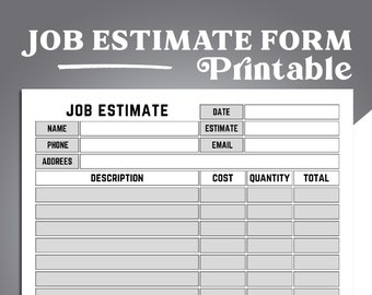 Estimate Form Printable, Job estimate template, Easy and Simple Job Estimate Form, Job Proposal Template, work estimate template