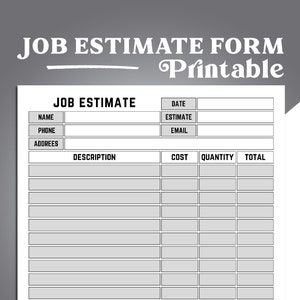 Estimate Form Printable, Job estimate template, Easy and Simple Job Estimate Form, Job Proposal Template, work estimate template