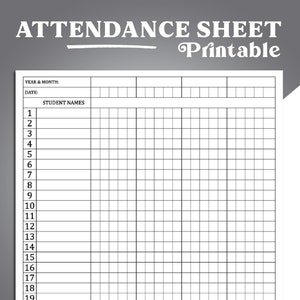 Attendance Sheet Template, Attendance Tracker Printable, Sunday school attendance chart, attendance log, Attendance Tracking Chart Register