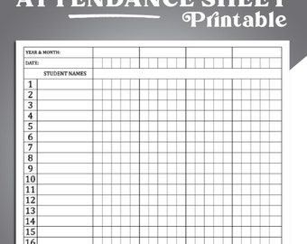 Attendance Sheet Template, Attendance Tracker Printable, Sunday school attendance chart, attendance log, Attendance Tracking Chart Register