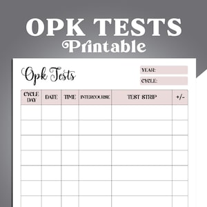 Hoja de prueba OPK imprimible, Seguimiento de la ovulación, Tiras de prueba de ovulación, Registro de ovulación, Planificador de ovulación, Plantilla de ovulación, Seguimiento de OPK
