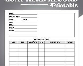 Goat Herd Record Sheet, Goat Herd Record Keeping, Farm Management, Homestead Goat Care Tracker Sheet, Instant Digital Download, Goat Record