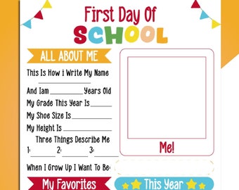 First Day of School Interview, All About Me, Back to School Questionnaire, Kids Keepsake, School Keepsake, All About Me, Memory Box Form