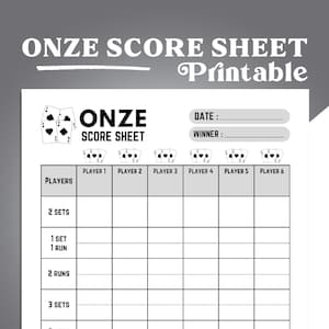Onze Score Sheet, Onze Scorekeeping, Onze Card Game Score Pad Printabel, Onze Score Card
