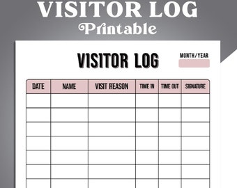 Visitor Log Printable, Visitor Log Sheet, Visitor Tracker Template, Visitor Sign in / Sign Out Sheet, Childcare Providers, Visitor Logbook