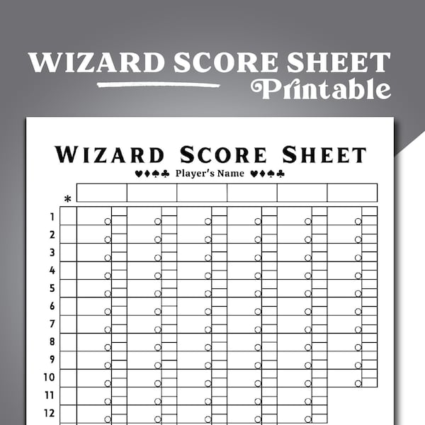 Wizard Score Sheet, Wizard Card Game Score Sheet, Printable Wizard Score Pad, Wizard Scoring, Wizard Score Card, Printable Wizard Note Pad