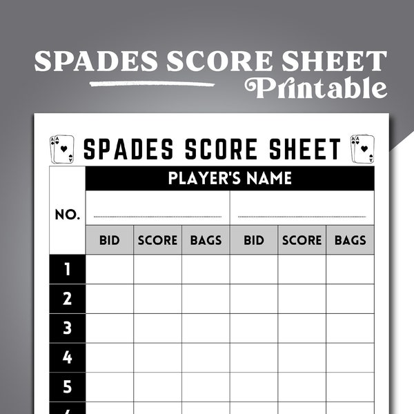 Spades Game Scoring Etsy
