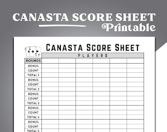 Canasta Score Sheet, Canasta Card Game Score Sheet, Printable Canasta Score Pad, American Canasta Score Sheets, Canasta Score Card