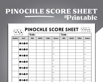 Pinochle Score Sheet, Double Pinochle Score Sheet, Pinochle Card Game Score Sheet, Pinochle Score Card, Pinochle Tally Score Sheets