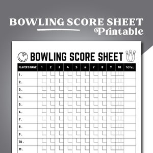 Bowling Score Sheet, druckbare Bowling Score Card, Bowling Scorecard Vorlage, Bowling Spiel Score Aufnahme, druckbare Bowling Score Pad