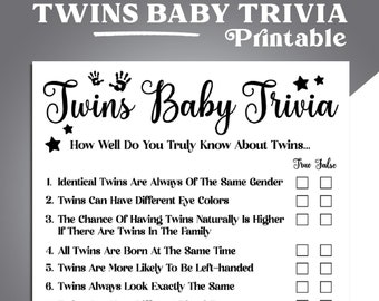 Twins Baby Trivia True or False Baby Shower Game, Fun Twin Trivia Baby Shower Quiz, Fun Baby Trivia Baby Shower Game Cards Printable PDF