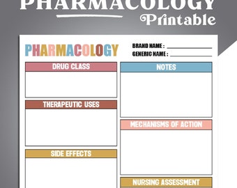 Nursing School Pharmacology Printable, Pharmacology Template, Nursing Student Notes, Pharmacologist Guide Template, Pharmacology Notes