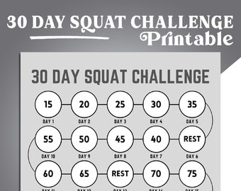 30 Day Squat Challenge Printable | Squat Tracker | Core Fitness | Squat Routine Tracker | Printable Exercise Calendar | Home Workout Program