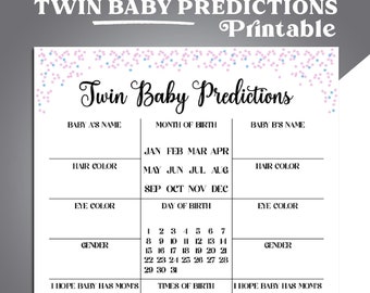 Twin Baby Predictions Printable, Baby Shower Twin Prediction Cards, Baby Prediction Game For Twins PDF, Printable Twin Baby Shower Game