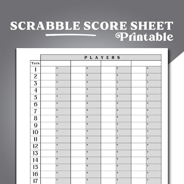 Scrabble Score Sheet, Printable Scrabble Game Score Pad, Scrabble Score Card, Scrabble Paper, Scrabble Game Card Score Sheet