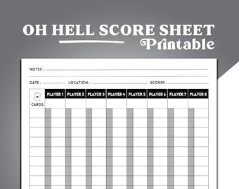 Oh Hell Card Game Score Sheet. Printable Oh Hell Score Sheet. Oh Hell Card Game Scoring. Letter and A4 Sizes Included!