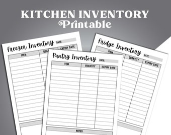 Kitchen Inventory Printable Template, Fridge And Freezer Inventory Trackers, Pantry Organization, Food Inventory Trackers, Food Stock List