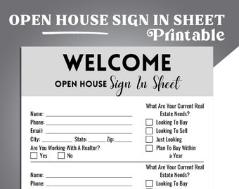 Open House Sign-In Sheet Template, Real Estate Visitor Log, Realtor Open House Flyers and Forms, Property Showing Registration Form