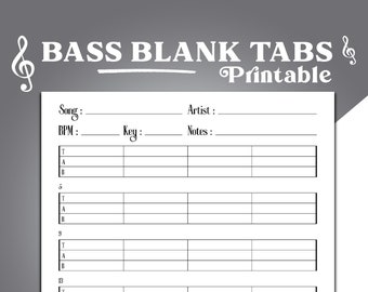 Bass Blank Tabs Printable, Blank 4-String Bass, Blank Sheet Music, Blank Bass Guitar Tab, Blank Tab Sheets, Bass Tabs, Printable Bass Tab