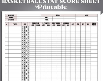 Basketball Statistic Score Sheet, Basketball Stat Tracker Player, Basketball Stat Score Card, Printable, Instant Download, Perfect for Coach