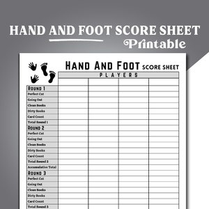 Hand-en-voet-scorebladen, Hand-en-voet-scorekaarten, afdrukbaar Hand-en-voet-scorebord, scorekaart Hand-en-voeten, scorekaart Hand-en-voet
