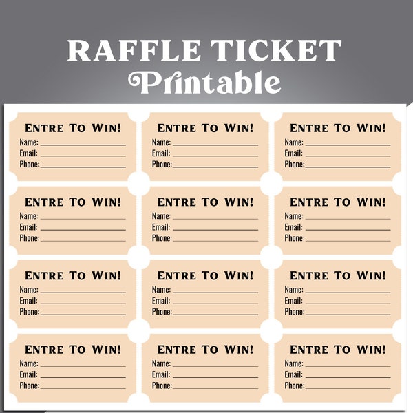 Printable Raffle Ticket - Enter to Win Printable Ticket Template - Prize Drawing Ticket - Instant Download