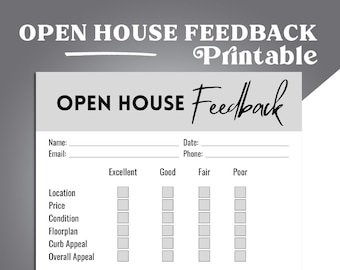 Open House Feedback Form Template, Printable Visitor Survey, Real Estate Marketing, Agent Printables, Realtor Open House Flyers, Forms