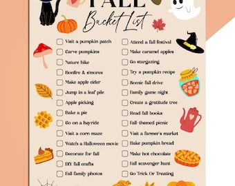 Fall Bucket List Printable, Fall To Do List for Families, Autumn Bucket List Template Activities Checklist, Fun Things to Do in the Fall