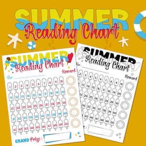 Rastreador de gráficos de lectura de Summer Ice Pop, Desafío de lectura de verano para niños, Gráfico de recompensas de lectura, Registro de lectura de verano, Gráfico de lectura para niños
