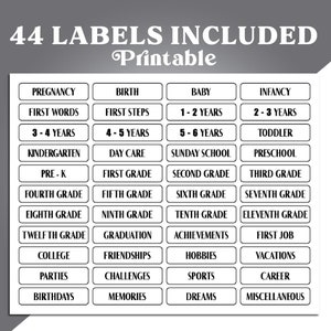 Memory Box Tab Labels, School File Box, Milestone Tote, Printable Memory Box Filing System, kids DIY memory box, Milestone tote Labels, PDF