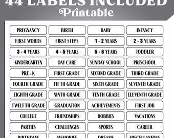 Memory Box Tab Labels, School File Box, Milestone Tote, Printable Memory Box Filing System, kids DIY memory box, Milestone tote Labels, PDF