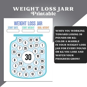 Buntes Gewicht-Verlust-Glas, 30 Pfund oder kg druckbarer Gewichtsverlust-Tracker, Diet Tracking, druckbares verlorenes Pfund, Ziel, Gewichtsverlust-Chart