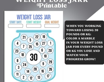 Colorful weight loss jar, 30 pound or kg printable weight loss tracker, Diet Tracking, Printable Pound Lost, Weight Loss Chart Goal