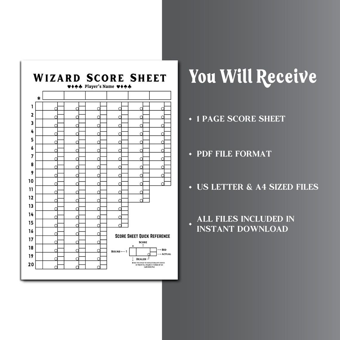 Wizard Score Sheet, Wizard Card Game Score Sheet, Printable Wizard ...