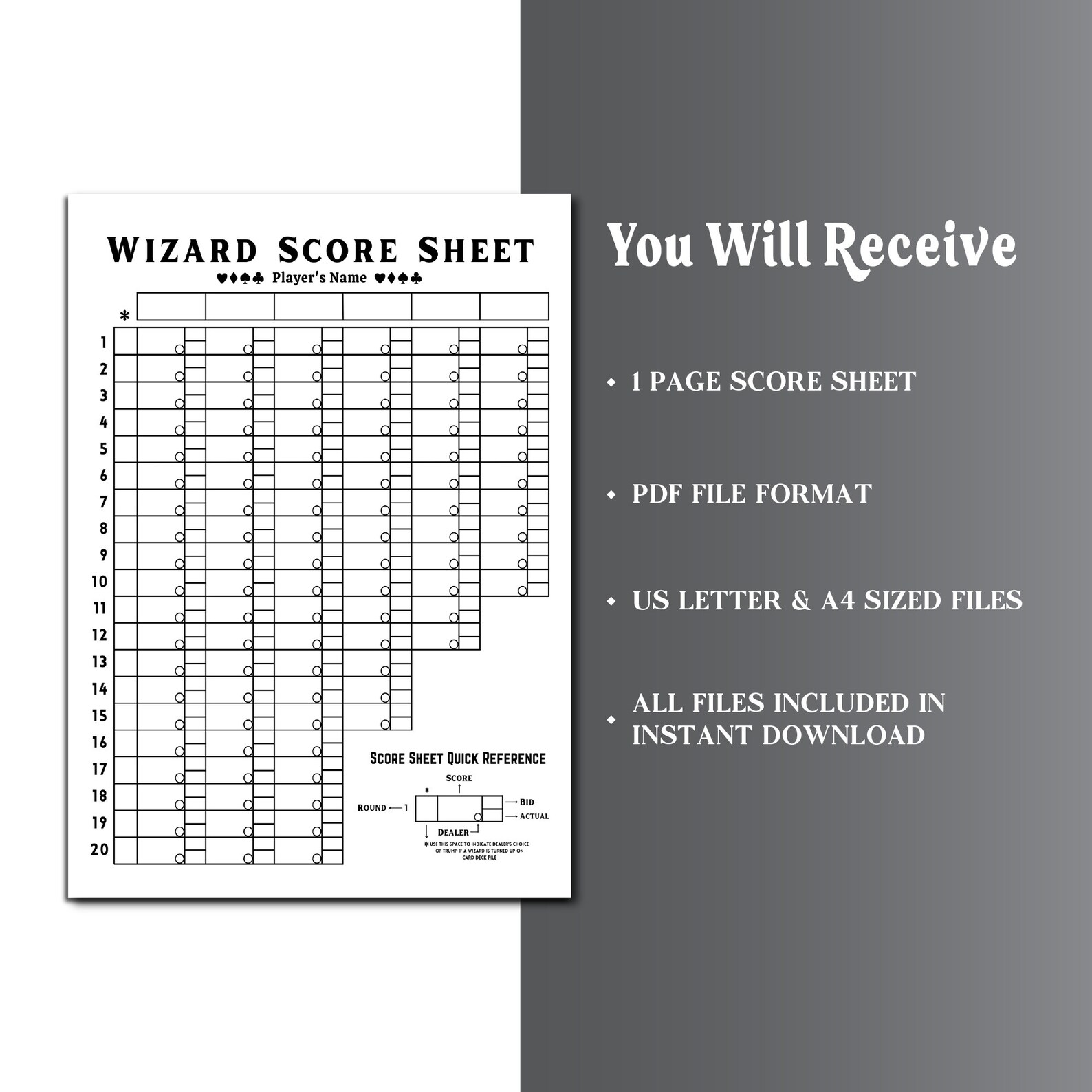Wizard Score Sheet Wizard Card Game Score Sheet Printable Wizard 