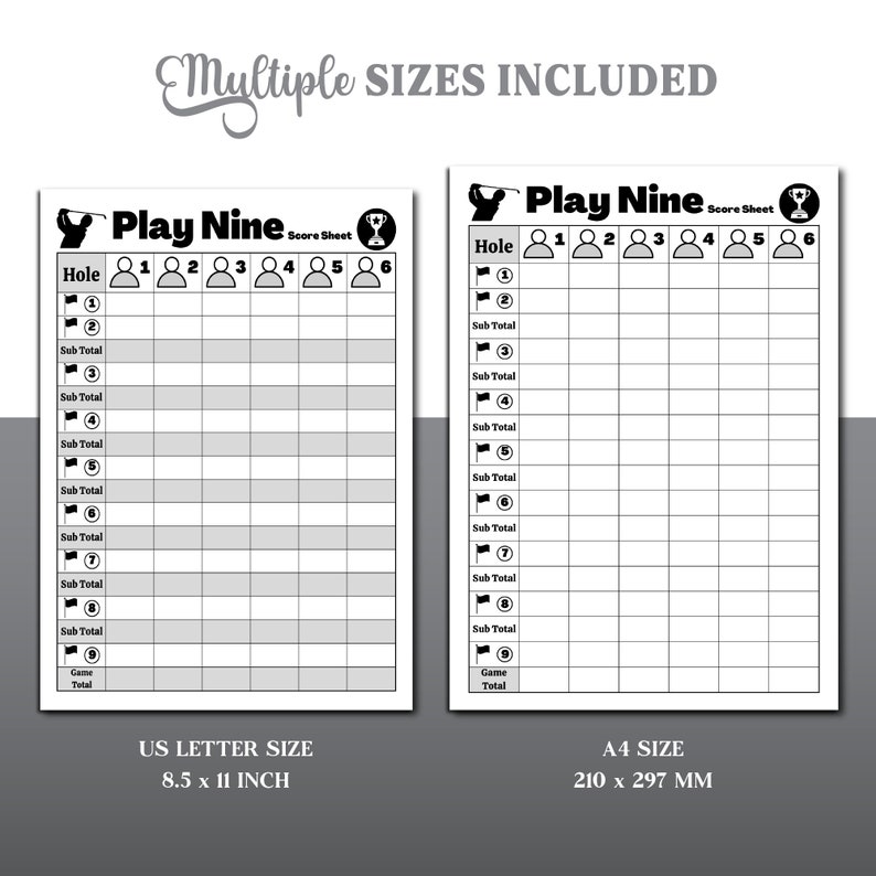 Play Nine Score Sheet Play Nine Golf Card Game Score Sheet Play Nine 
