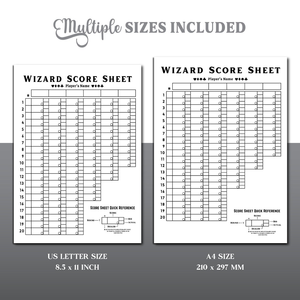 Wizard Score Sheet Wizard Card Game Score Sheet Printable Wizard