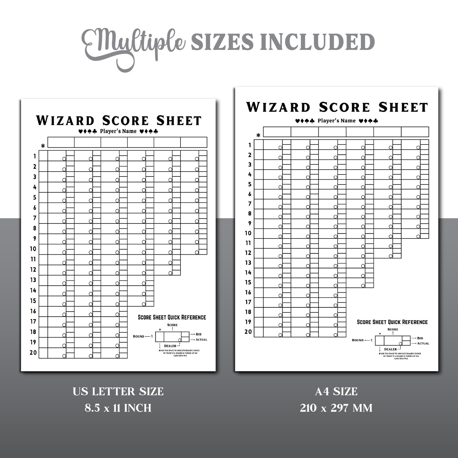 Wizard Score Sheet, Wizard Card Game Score Sheet, Printable Wizard ...