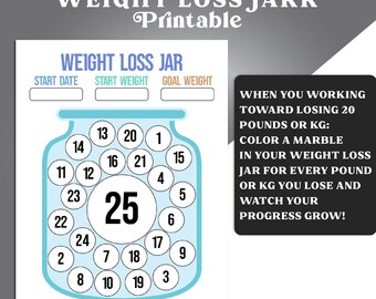 Colorful weight loss jar, 25 pound or kg printable weight loss tracker, Diet Tracking, fat loss tracker, Weight Loss Chart, Weight Loss Goal