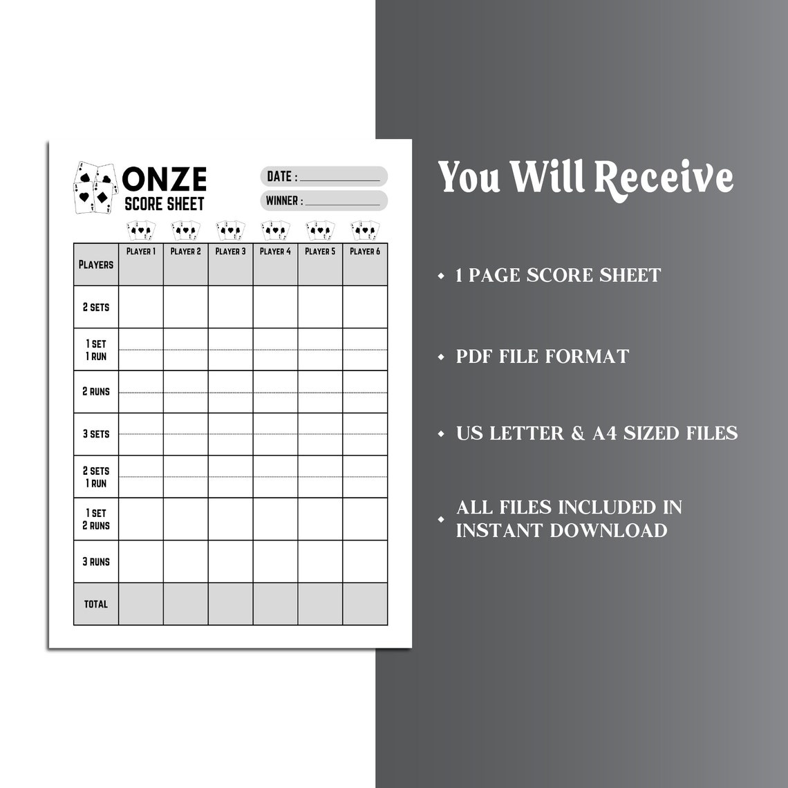 Onze Score Sheet, Onze Scorekeeping, Onze Card Game Score Pad Printabel