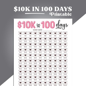 10K Savings Challenge Printable Saving Tracker, Template Money Saving Challenge Worksheet, 10000 Savings Challenge, 10k in 100 Days