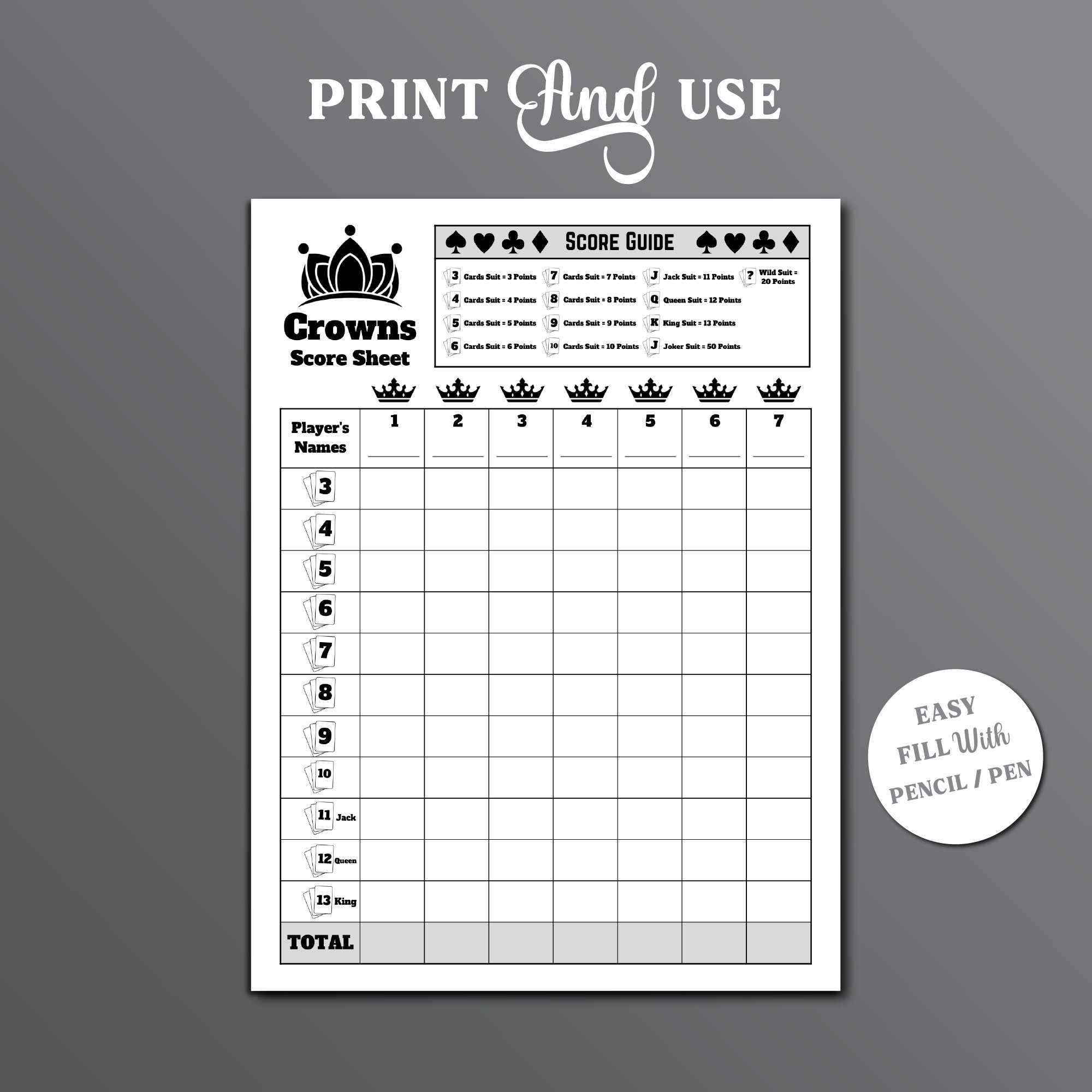 Five Crowns Card Game Score Sheet Crowns Card Game Score Sheet 5 Five Crowns Card Game Score Sheet Crowns Card Game Score Sheet 5
