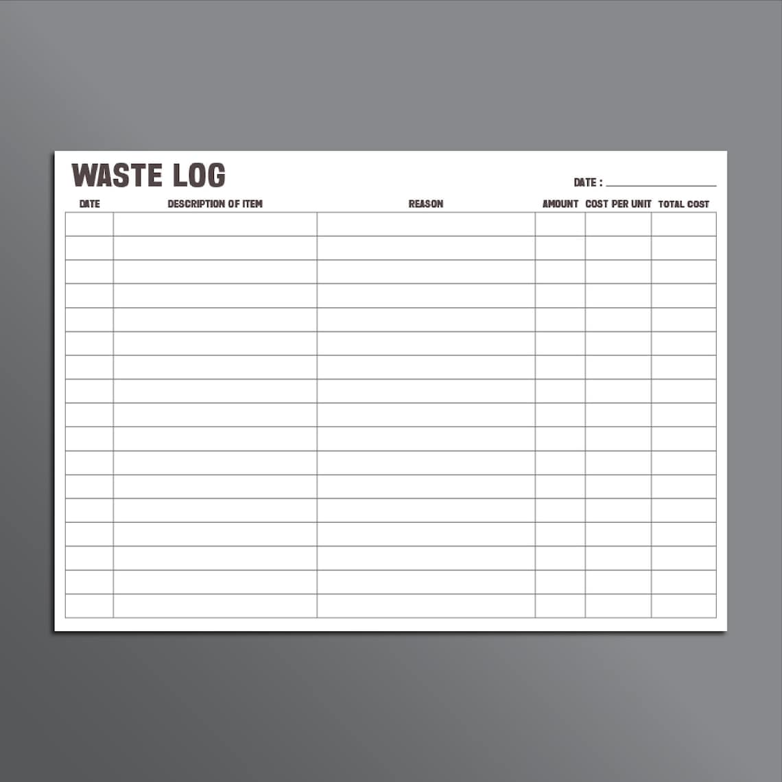Waste Log Printable Food Waste Tracker Waste Tracker Template Waste Log Printable Food Waste Tracker Waste Tracker Template