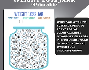 Colorful weight loss jar, 100 pound or kg printable weight loss tracker Chart Goal, Diet Tracking, Printable Pound Lost, Fat Loss Tracker