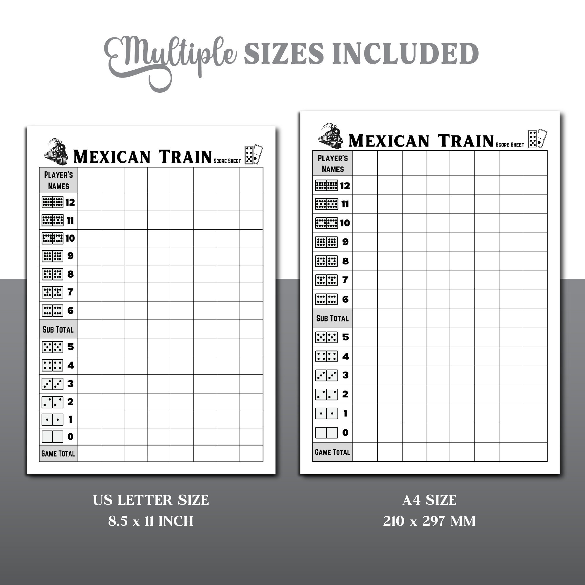 Mexican Train Dominoes Score Sheet, Mexican Train Game Score Sheet