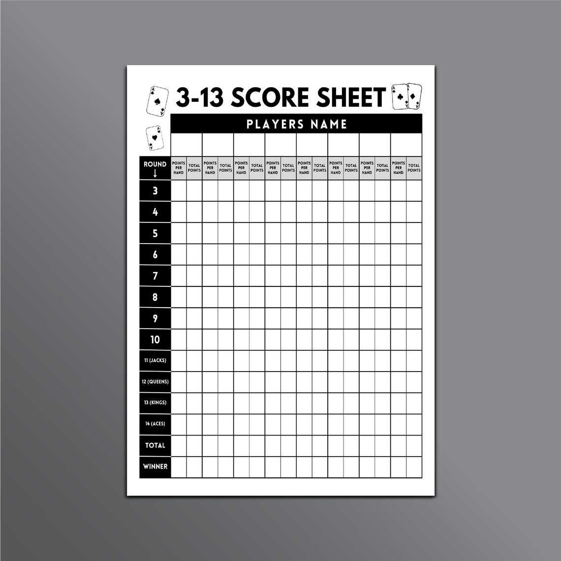 3 13 Game Score Sheets Three Thirteen Card Game Score Sheets 3 To 13