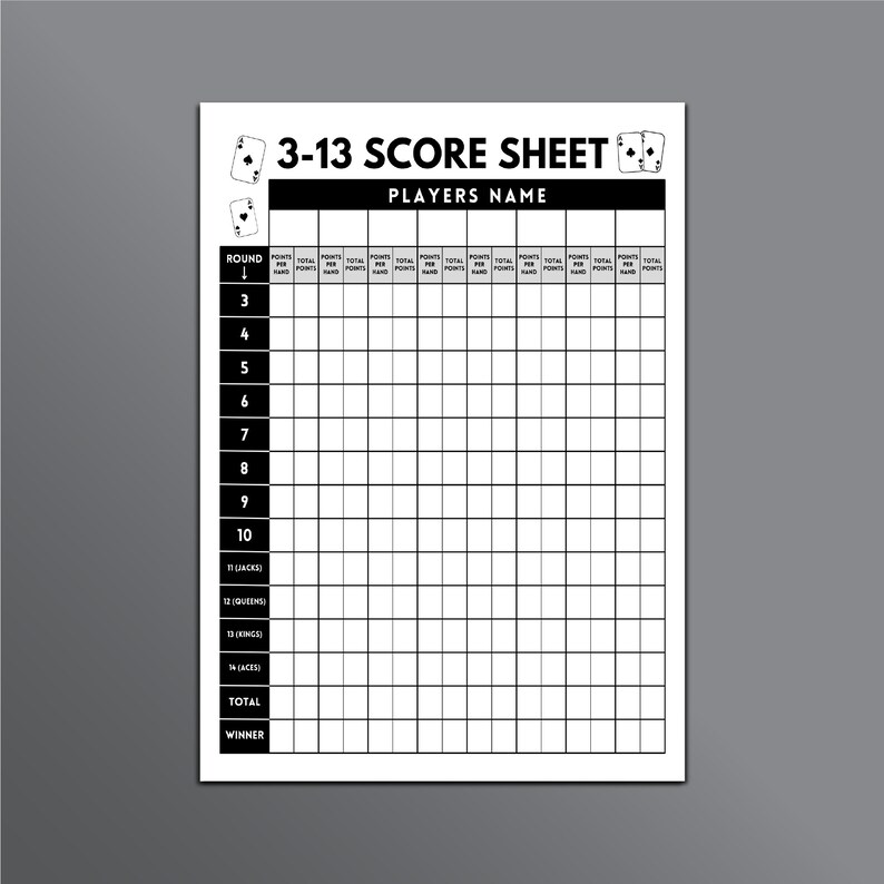 3 13 Game Score Sheets Three Thirteen Card Game Score Sheets 3 To 13 3 13 Game Score Sheets Three Thirteen Card Game Score Sheets 3 To 13