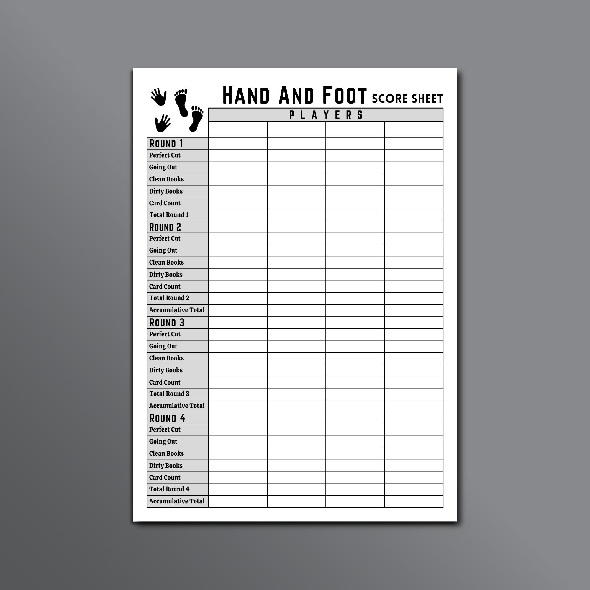 Hand and Foot Card Game Score Sheets: 130 Hand & Foot Canasta Scoring  Pages, Scorebook for Hand an Foot, Large Size Score Recording Notebook,  Perfect Gift for Players: Scorepad Records: 9798514885121: 