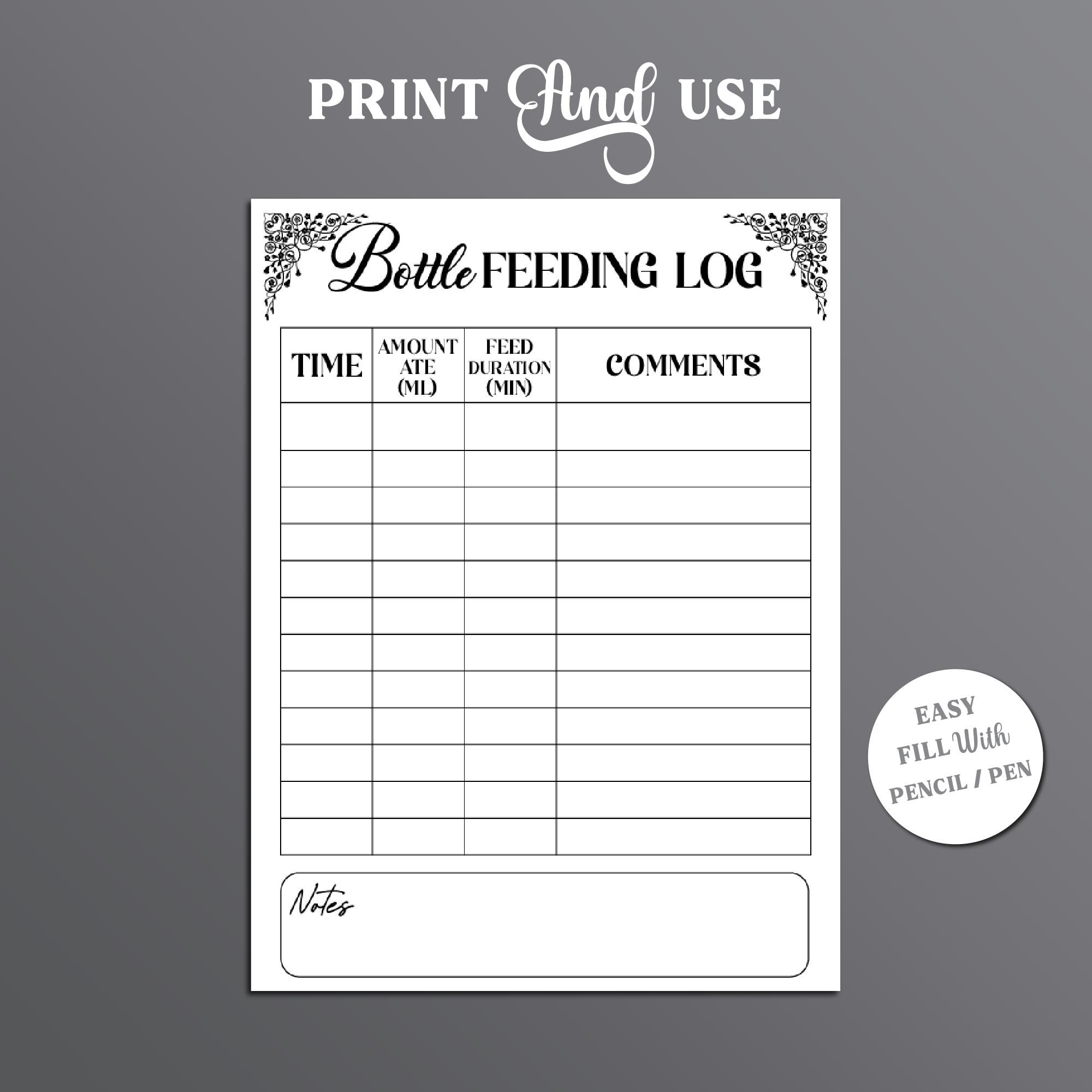 Bottle Feeding Log Printable Bottle Feeding Log Printable